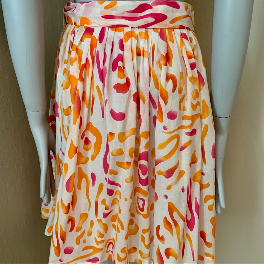 PICNIC BY CPW 100% Cotton Pleated Skirt Orange & Bright Pink Abstract Print - Picture 7 of 14